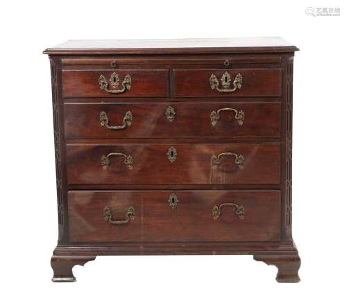 A George III Mahogany Chippendale-Style Straight-Front Chest...
