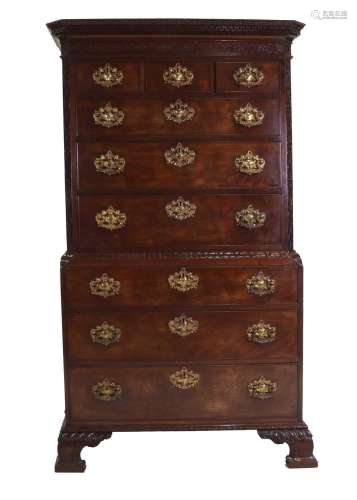 A George III Mahogany and Oak-Lined Chest on Chest, late 18t...