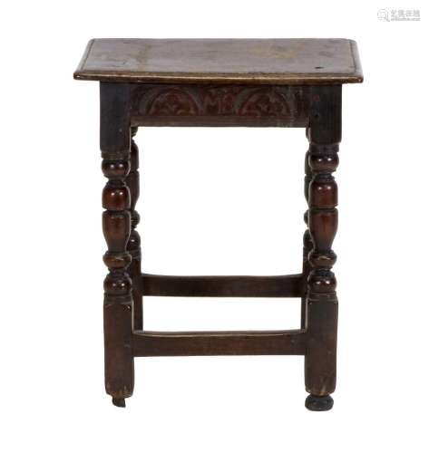An Early 18th Century Oak Joint Stool, the top of four-peg c...