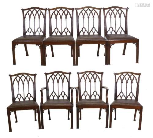A Set of Eight (6+2) Carved Mahogany Dining Chairs, late 19t...