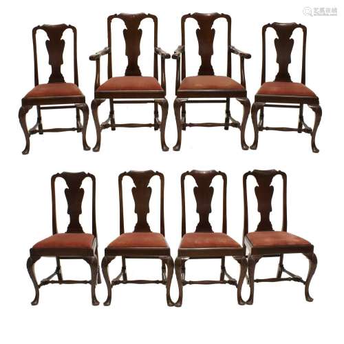 A Set of Eight (6+2) Queen Anne Style Mahogany Dining Chairs...