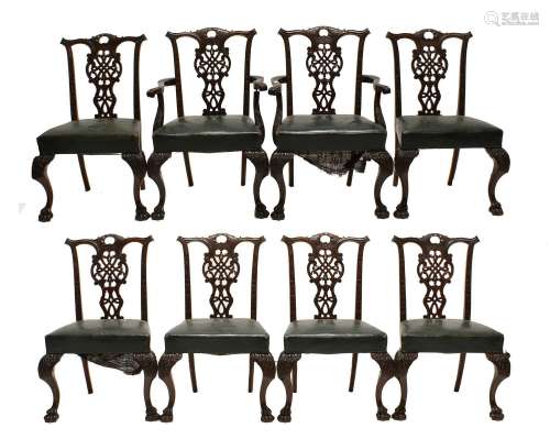 A Set of Eight (6+2) Chippendale Revival Carved Mahogany Din...