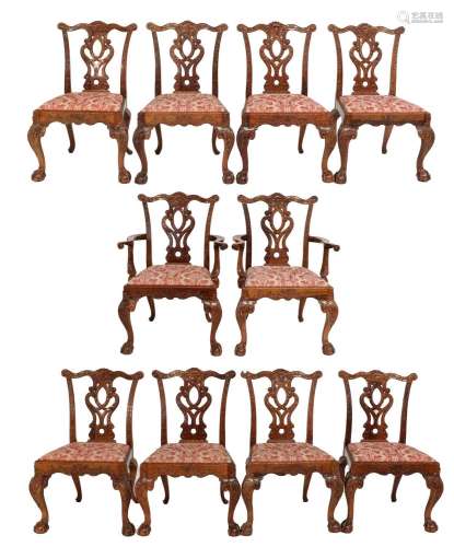 A Set of Ten (8+2) Carved Mahogany Chippendale-Style Dining ...