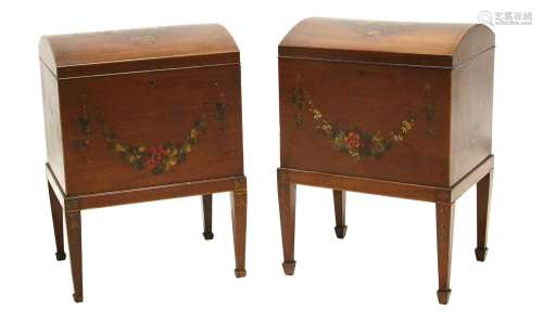 A Matched Pair of Edwardian Mahogany, Polychrome-Painted Dom...
