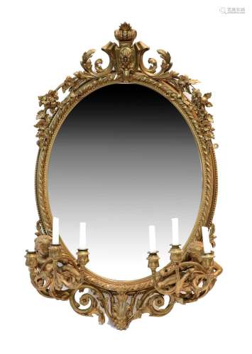 A Victorian Gilt and Gesso Girandole Mirror, mid 19th centur...