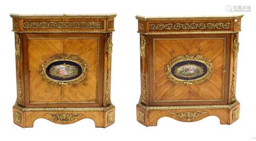 A Pair of French Louis XV Style Tulipwood and Gilt Metal-Mou...