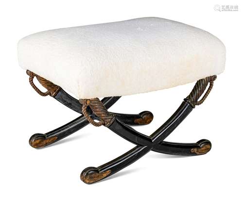 An Italian Style Black-Painted and Parcel-Gilt X-Frame Stool