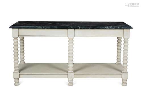 An Italian Baroque Style Painted Faux Marble-Top Console Tab...