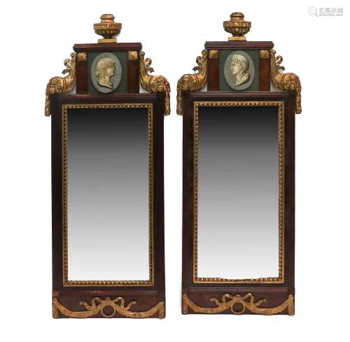 A Pair of Danish Mahogany, Parcel Gilt and Painted Wall Mirr...