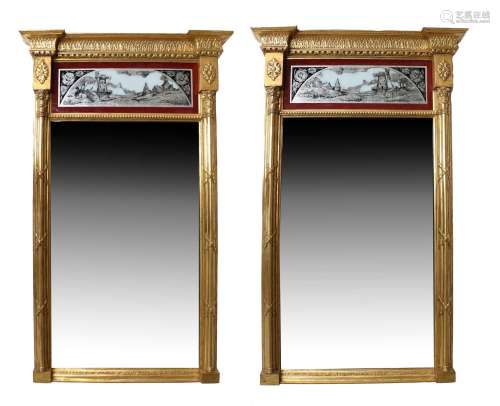 A Pair of Regency Style Gilt and Gesso Wall Mirrors, modern,...