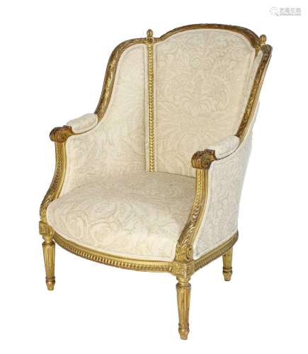 A Late 19th Century Carved Giltwood Armchair, recovered in R...