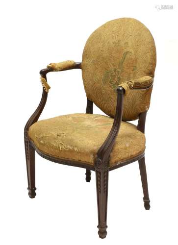 A George III Hepplewhite Period Mahogany Open Armchair, cove...