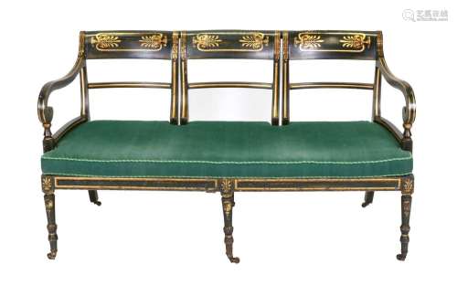 A Regency Green Painted and Parcel Gilt Three-Seater Sofa, e...