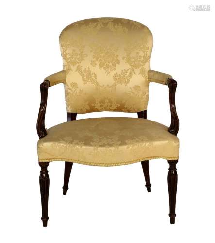 A George III Stained Beech Open Armchair, recovered in yello...