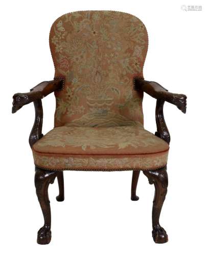 A George III Style Mahogany Armchair, late 19th century, wit...