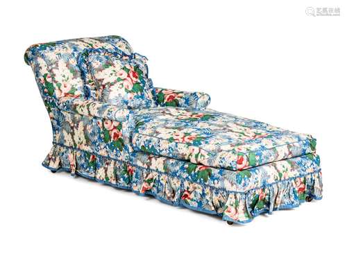 A Victorian Chintz-Upholstered Mahogany Chaise Longue