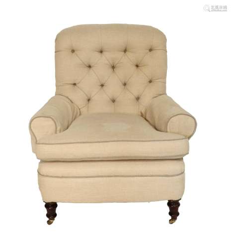 A Victorian Upholstered Armchair, late 19th century, recover...