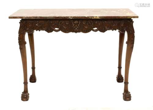 An Irish George II Style Carved Mahogany and Marble-Top Side...