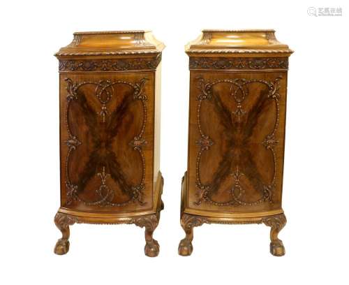 A Pair of Edwardian Mahogany Pedestals, the moulded staged t...