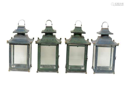 Two Pairs of Painted Steel Lanterns