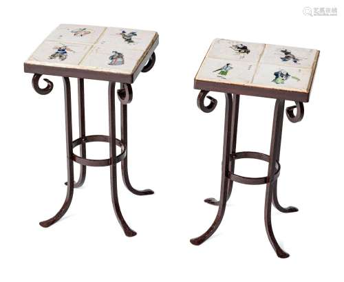 A Pair of Japanese Tile-Inset Side Tables