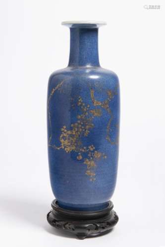 A CHINESE KANGXI POWDER-BLUE GLAZED AND GILT-DECORATED PORCE...