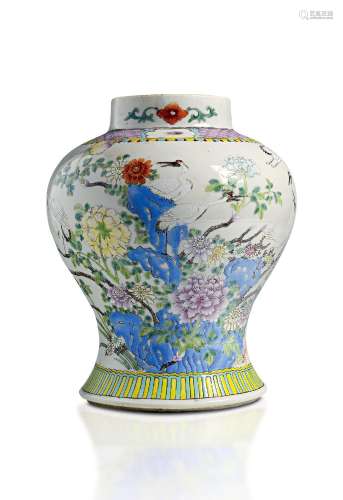 A CHINESE FAMILLE ROSE 'CRANES AND PEONIES' PORCELAIN BALUST...