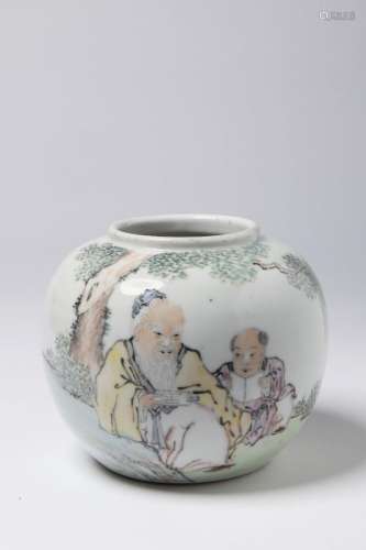 A CHINESE QIANJIANG 'MASTER AND PUPIL' PORCELAIN JAR 浅绛彩人...