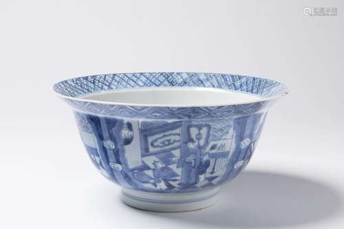 A CHINESE KANGXI BLUE AND WHITE PORCELAIN BOWL WITH EVERTED ...