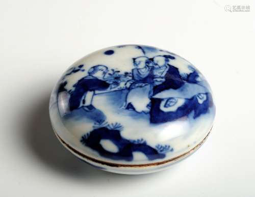 A CHINESE BLUE AND WHITE PORCELAIN SEAL-PASTE BOX AND COVER ...