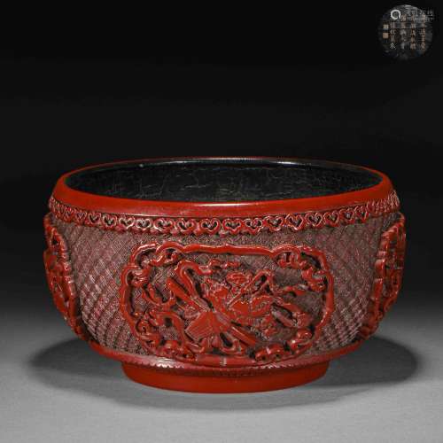 Qing Dynasty Carved Red Lacquerware Flower Basin