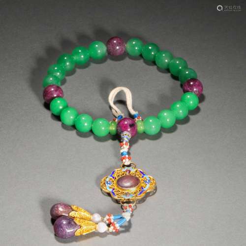 Qing Dynasty Ruby Eighteen Beads Handheld