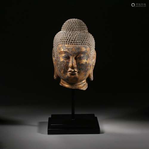 Before the Ming Dynasty Stone Gold-Traced Buddha Head Statue