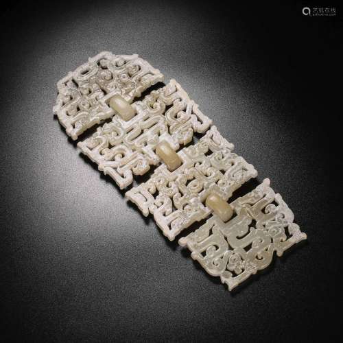 Before the Ming Dynasty Hetian Jade Beast Pattern Chain Pend...