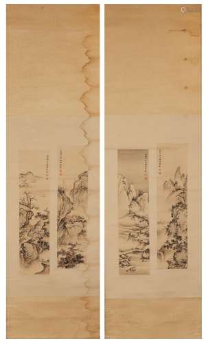 Qing Dynasty Chen Shaomei Paper Landscape Four Screens