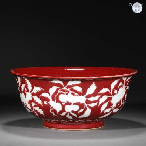 Ming Dynasty Underglaze Red Flower Large Bowl