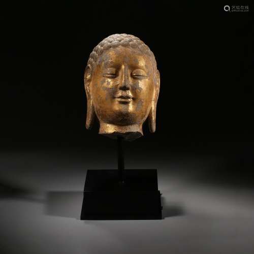 Before the Ming Dynasty, Stone Gold-Traced Buddha Head Statu...