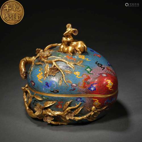 Qing Dynasty,Cloisonne Longevity Peach Deer Head Box