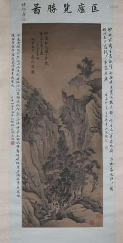 Qing Dynasty,Jiang Qian Paper Landscape Vertical Axis