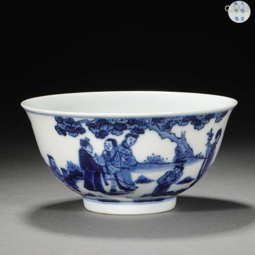 Qing Dynasty,Blue and White Character Large Bowl