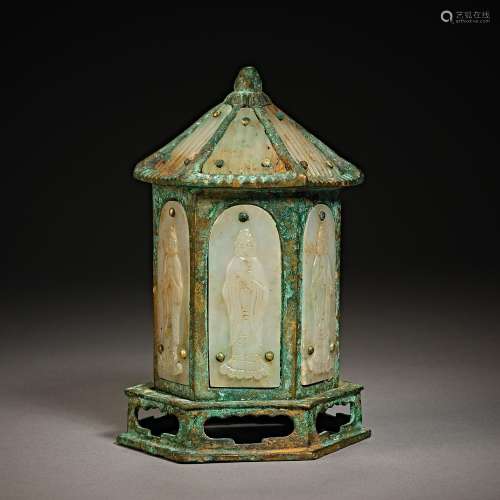 Before the Ming Dynasty,Bronze Gilt Covered Jade Bottle