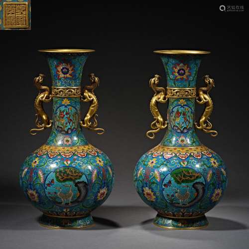 Qing Dynasty,Cloisonne Binaural Appreciation Bottle
