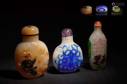 人物花卉鼻煙壺 一組3點