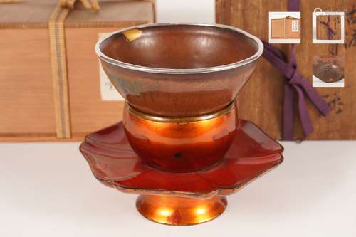 柿紅釉建盞天目茶碗 漆塗輪花天目臺 箱付