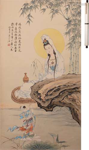 觀音図 設色絹本 軸