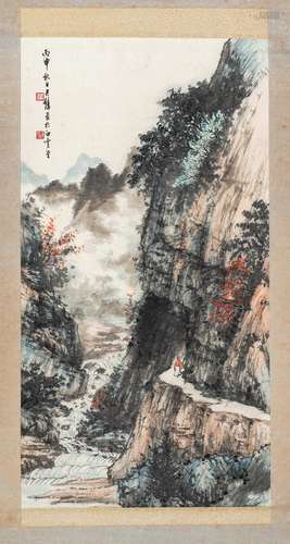 黄君璧（1898-1991）·策杖寻幽（海外回流） 纸本设色 立轴