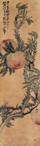 吴昌硕（1844-1927）·千年桃实大如斗（海外回流） 纸本设色 立轴