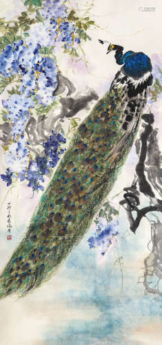 袁晓岑（1915-2008）·孔雀 纸本设色 立轴