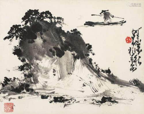 赵少昂（1905-1998）·孤山泛舟 纸本设色 镜芯