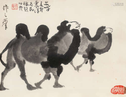 吴作人（1908-1997）·驼行图 纸本水墨 镜芯